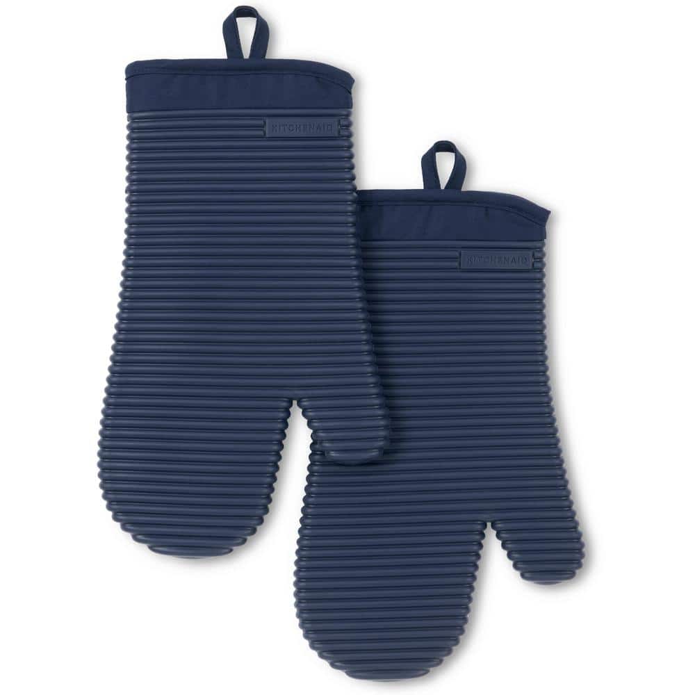 Ribbed Soft Silicone Ink Blue Oven Mitt Set (2-Pack) - Hercitys