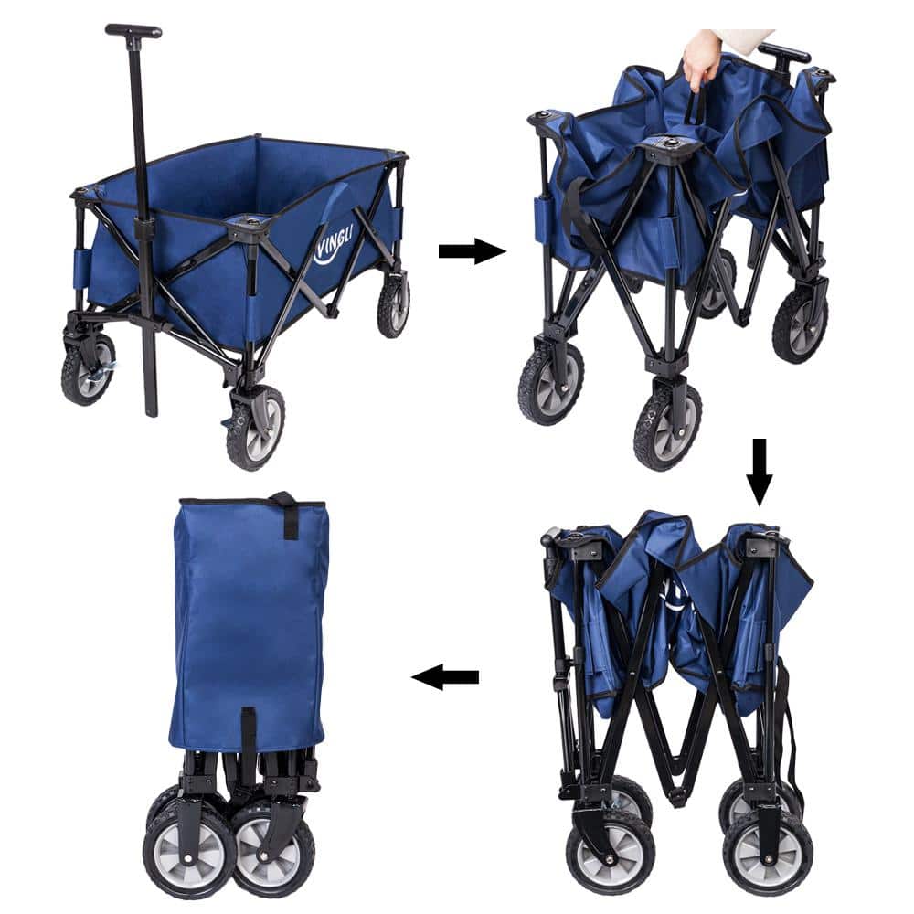 Collapsible Wagon Steel Garden Cart in Blue - Hercitys