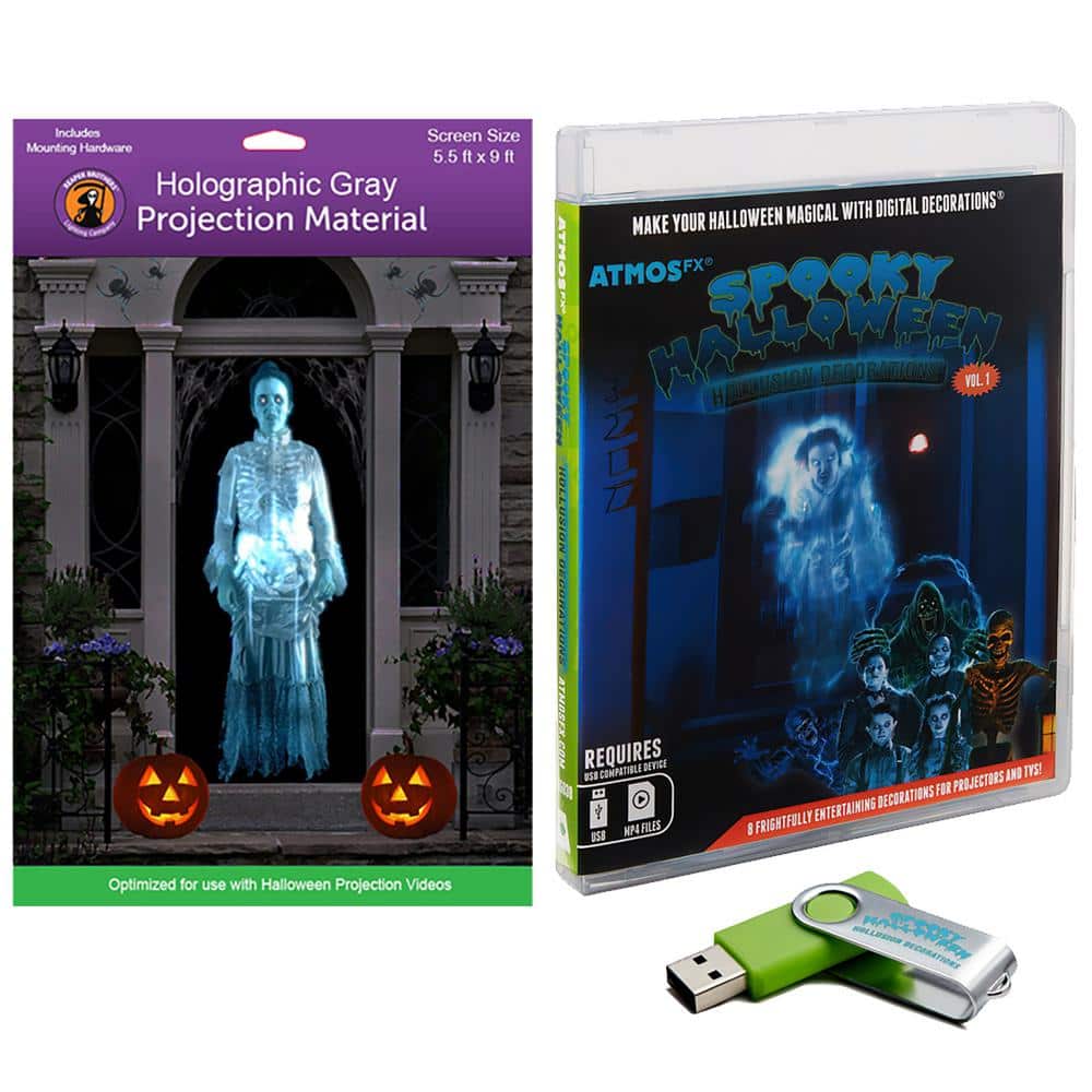 Spooky Halloween Hollusion Digital Decoration Kit Includes 8 AtmosFX Video Effects for Halloween 5.5 ft. x 9 ft. Screen - Hercitys