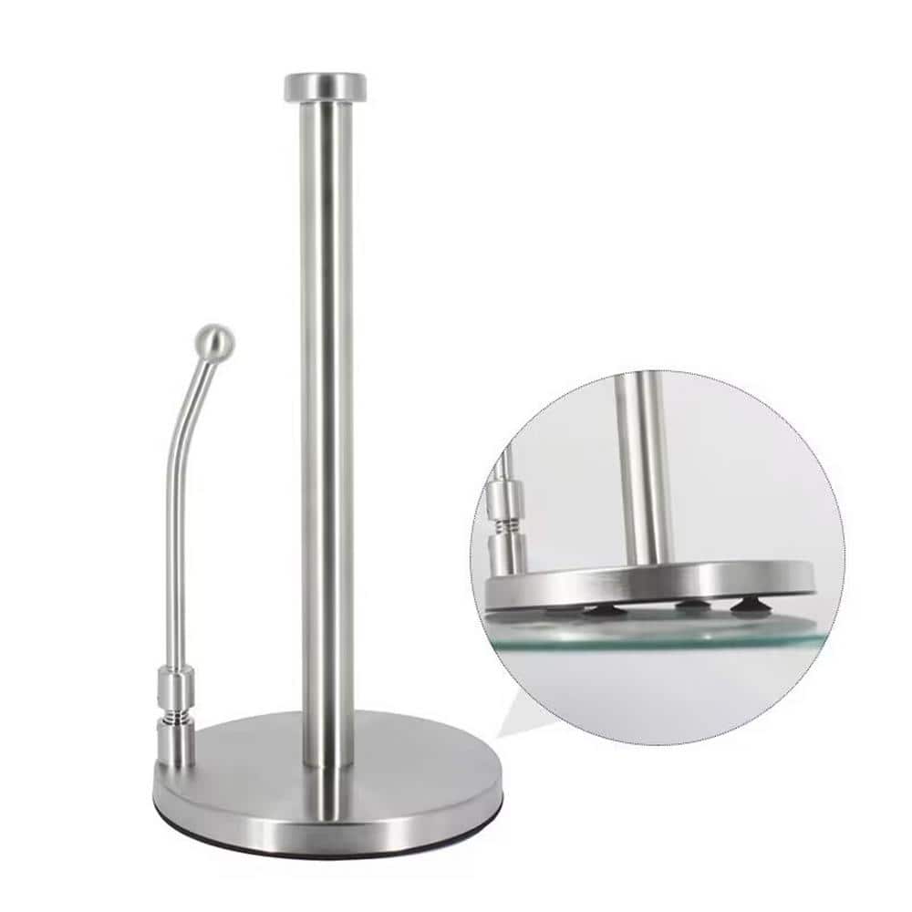 Paper Towel Holder Dispenser Standing with Weighted Base Spring Arm for Kitchen, Bathroom, Bedroom In Stainless Steel - Hercitys