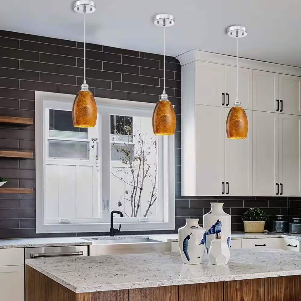 7 in. x 4.71 in. 3-Pack Yellow Stone Crackle Glass Drum Pendant Lamp Shade Replacement for Mini Pendant Light - Hercitys