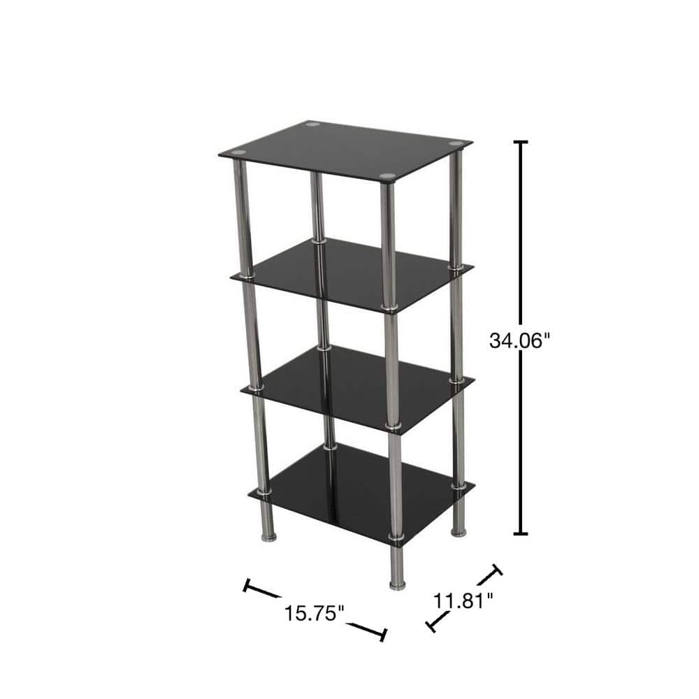 Small 4-Tier Shelving Unit in Black Glass and Chrome - Hercitys