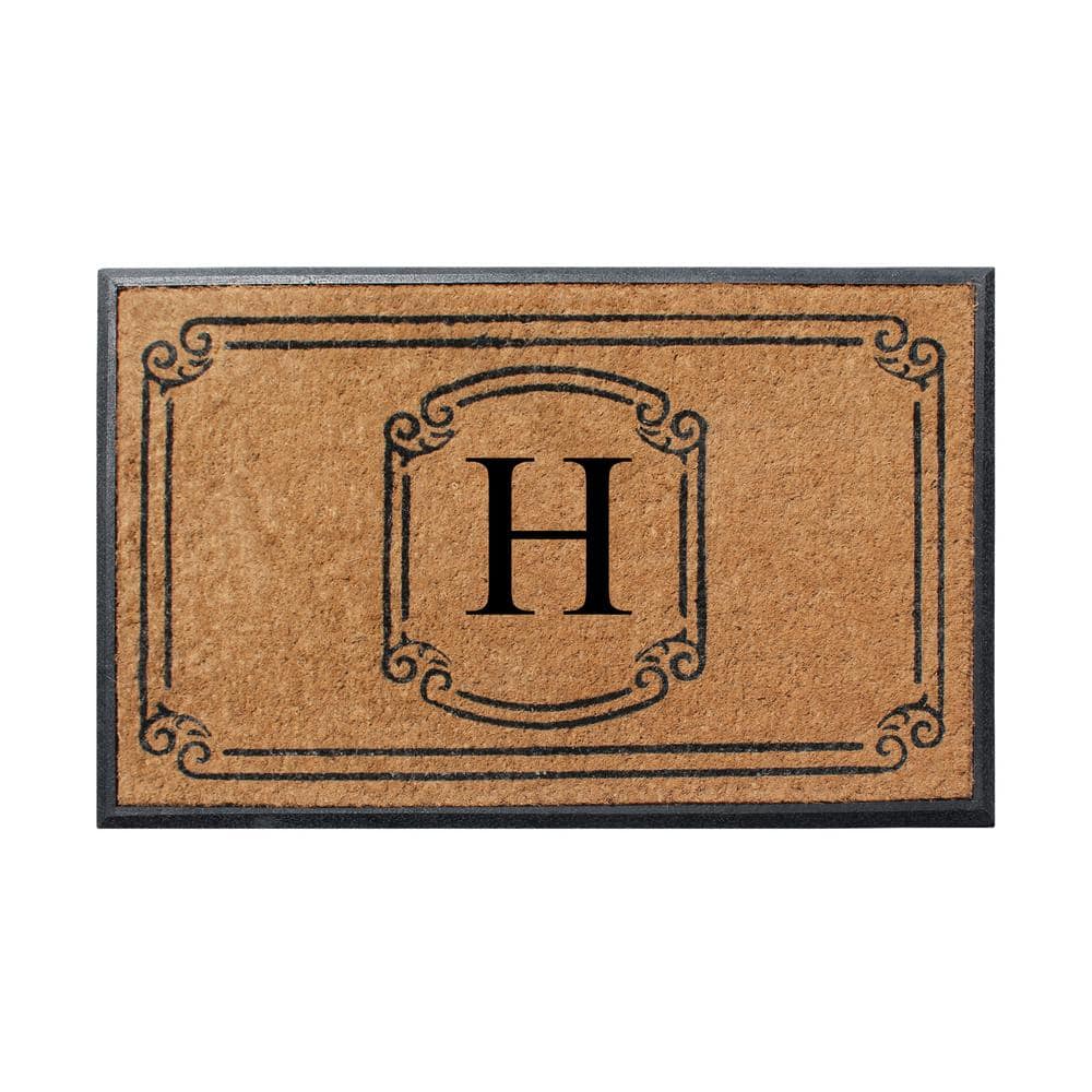 A1HC Heavy Duty Single/Double door, Hand-Crafted Black/Beige 30 in. x 48 in. Coir and Rubber Monogrammed H Doormat - Hercitys