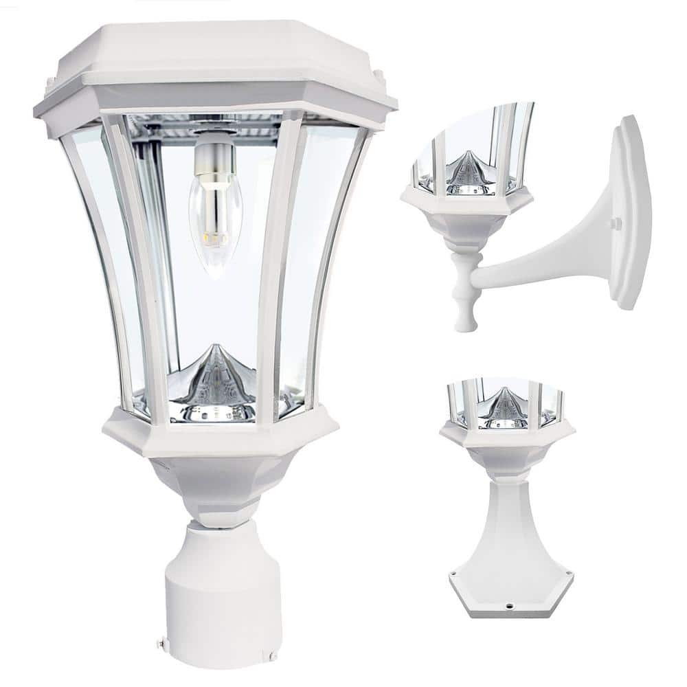 Victorian Bulb Single White Outdoor Solar Post Light with Pier Base and Wall Sconce Mounting Options - Hercitys