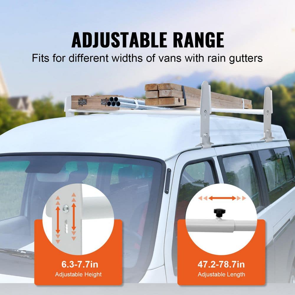 Van Roof Ladder Rack, 2 Bar Alloy Steel Ladder Rack, Adjustable from 47. 2 in.-78.7 in., 500 lbs. Capacity, Roof Rack - Hercitys