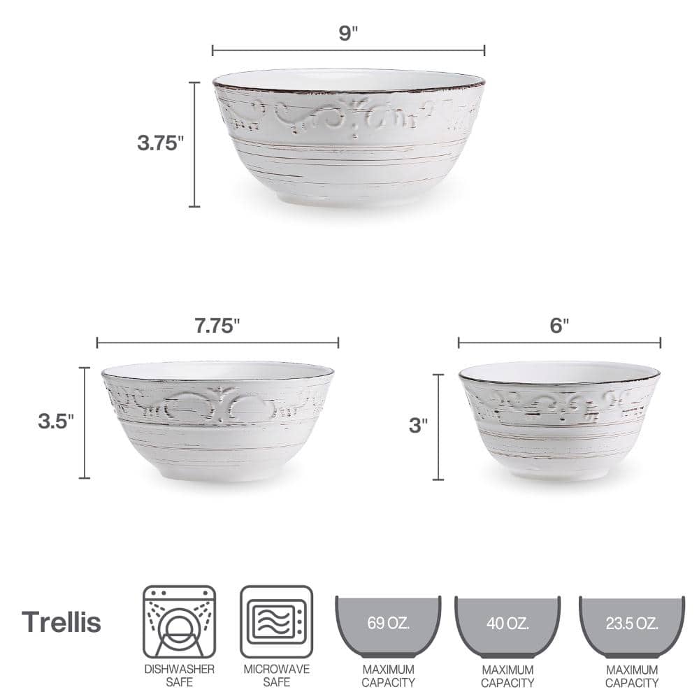 Trellis 11.02 in. 69 fl. oz. Beige Stoneware Serving Bowls (Set of 3) - Hercitys