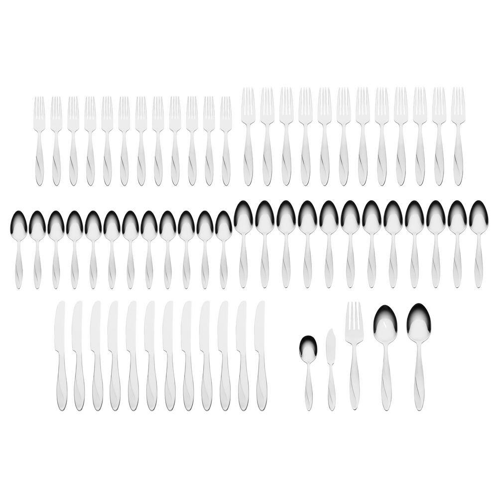 Simmer 65-Piece Silver Stainless Steel Flatware Set (Service for 12) - Hercitys