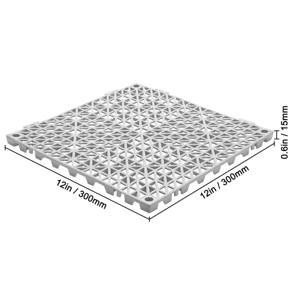 Interlocking Drainage Mat Floor Tiles PVC Modular Gym Flooring Tiles 12 x 12 x 0.6 in. (Gray 50 Pcs,50 sq ft) - Hercitys