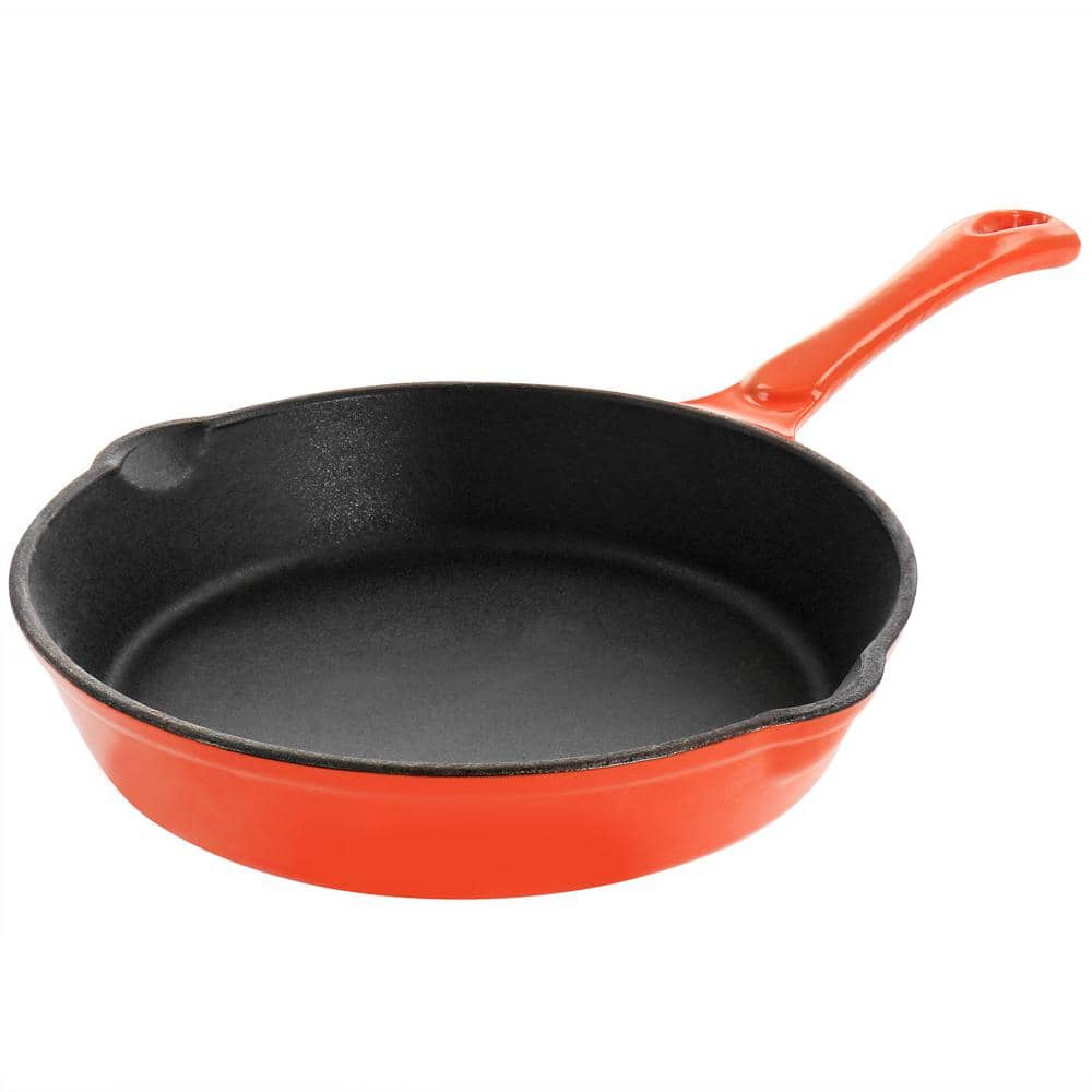 Enameled Round 8 in. Pre Seasoned Cast Iron Frying Pan in Orange - Hercitys