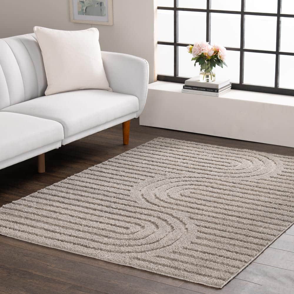 Oathil Light Frost Gray 5 ft. x 7 ft. Geometric Area Rug - Hercitys