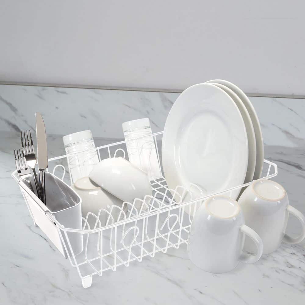 White Dish Rack with Cutlery Basket - Hercitys