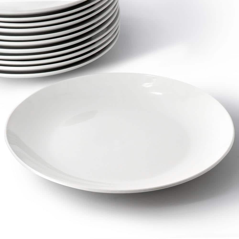 Professional Kitchen 12-Piece Round Porcelain Salad Plate Set in White - Hercitys