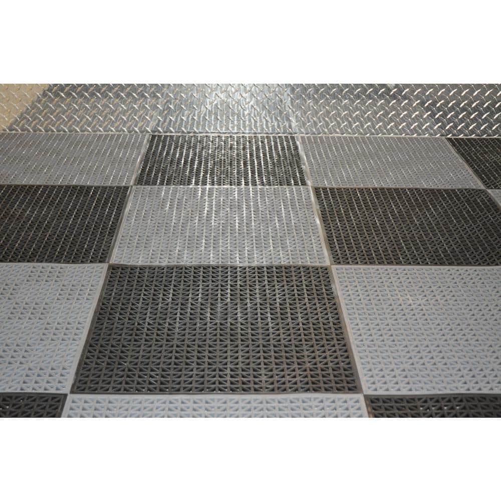 TechnoLOK Garage Floor Tile, Black/Gray Commercial PVC Self Drainage Flooring 18 in.L x 18 in. W (40.5 sq.ft./18-Pack) - Hercitys