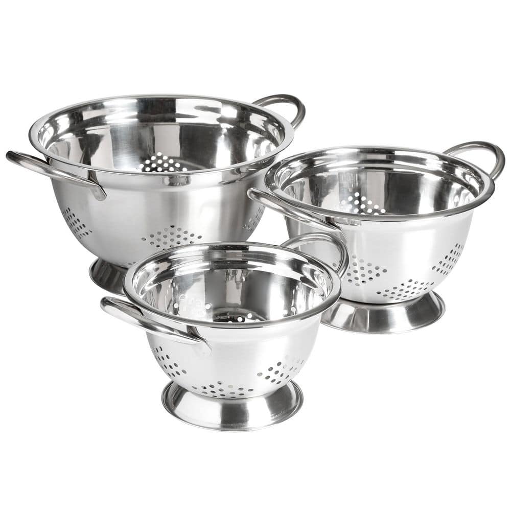 Metaline 3-Piece Stainless Steel Kitchen Colander Set in Silver - Hercitys