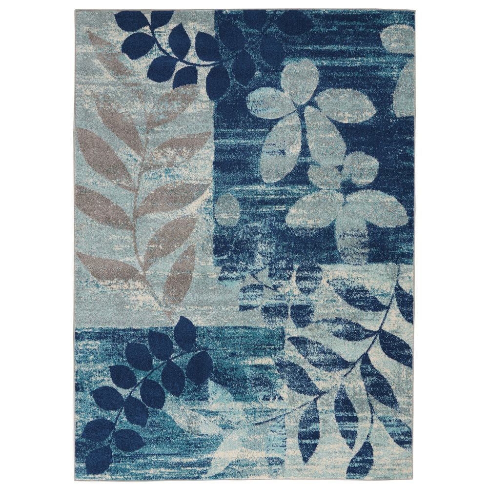 Tranquil Navy/Light Blue 5 ft. x 7 ft. Floral Contemporary Area Rug - Hercitys