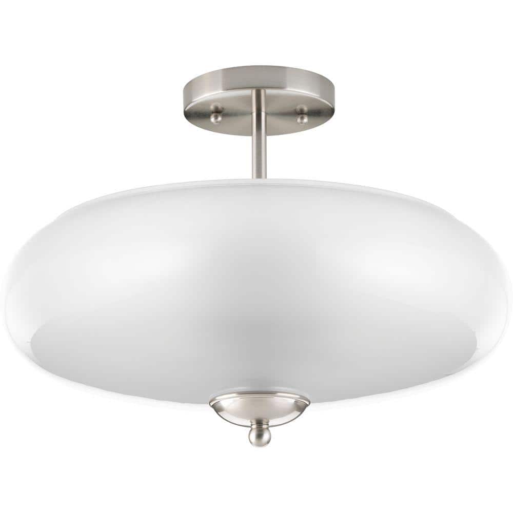 Merci 16 in. 3-Light Brushed Nickel Semi-Flush Mount Light with Opal Glass Shade - Hercitys