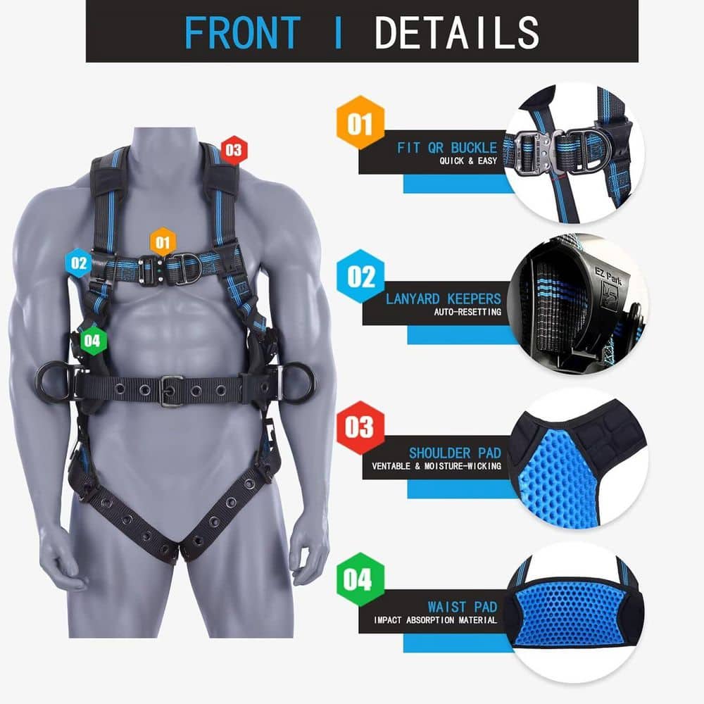 XS/S Fall Protection Full Body Safety Harness with Support Belt for Construction High Strength Polyester - Hercitys