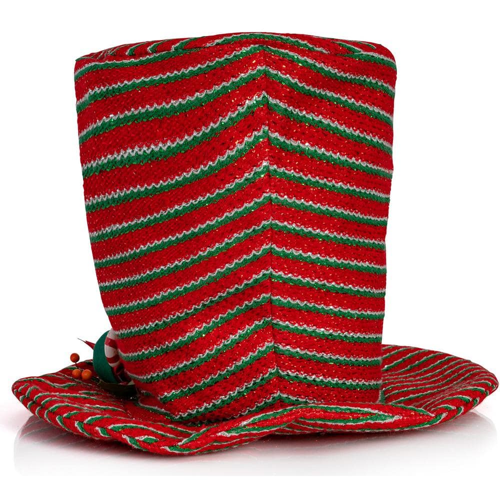 Snowman Hat Tree Topper -Holiday Hat Christmas Tree Top Decor with Red Berries, Mistletoe, Candy and LED Lights - Hercitys