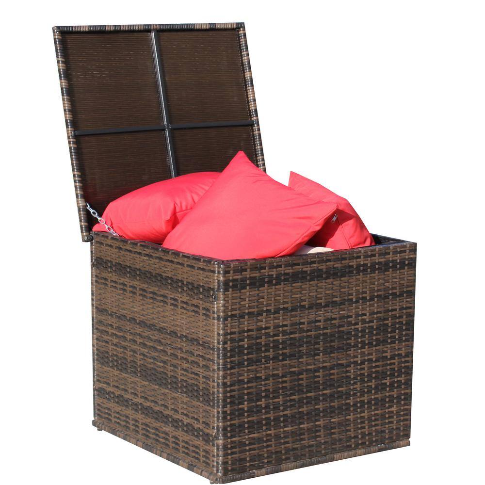 70 Gal. Wicker Deck Box, Patio Furniture Storage Box, Weight Capacity 130 lbs. -Brown - Hercitys