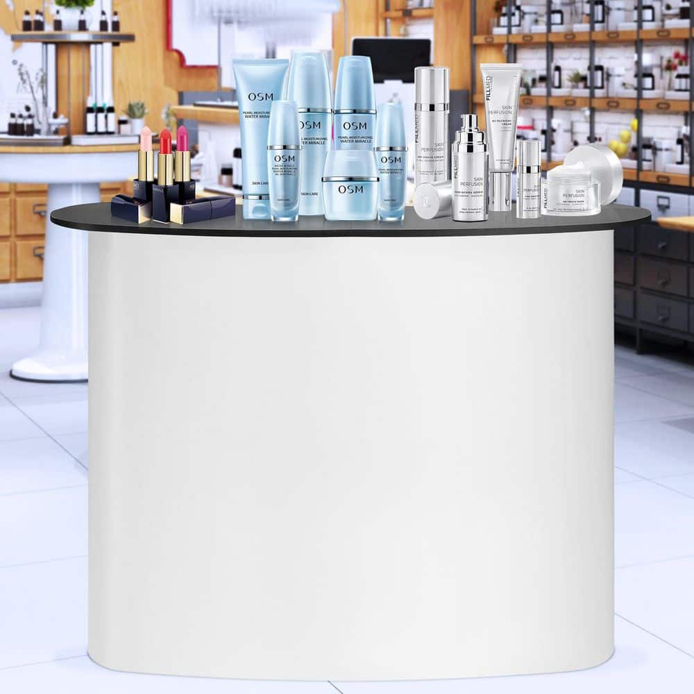 Portable Tradeshow Podium Table, 51.18×18.31×37.4 in., Display Exhibition Counter Stand Booth Fair with Wall, Foldable - Hercitys