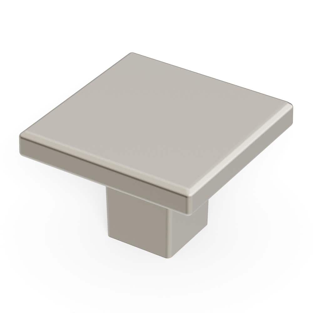 Heritage Designs 1-3/16 in. Modern Square Cabinet Knob Satin Nickel Handle for Kitchen, Bathroom, Furniture (10-Pack) - Hercitys