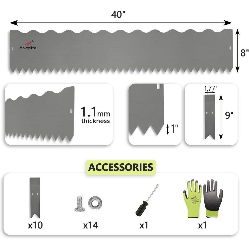 6 Pack 40 in. L x 8 in. H Quartz Grey Steel Garden Landscape Edging, Lawn Border with Gloves and 10 Stakes(Wavy Edge) - Hercitys