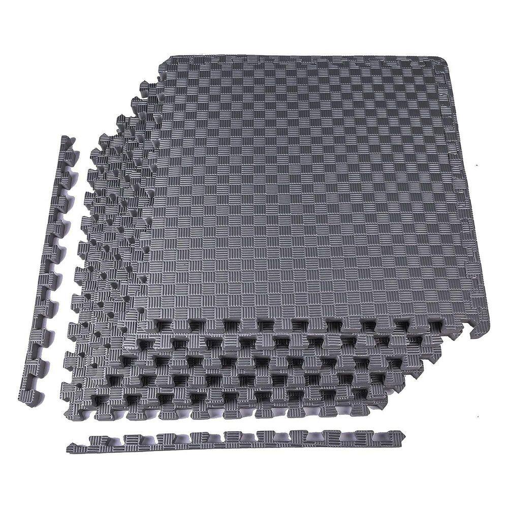 Gray 24 in. W x 24 in. L x 1 in. T EVA Interlocking Foam Gym Flooring Mat (6 Tiles/Pack) (24 sq. ft.) - Hercitys
