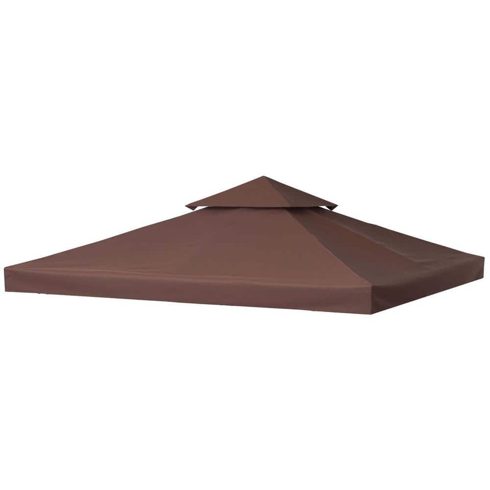 9.8 ft. x 9.8 ft. Coffee Brown 2-Tier Top UV Cover Outdoor Gazebo Replacement Canopy (Top Only) - Hercitys