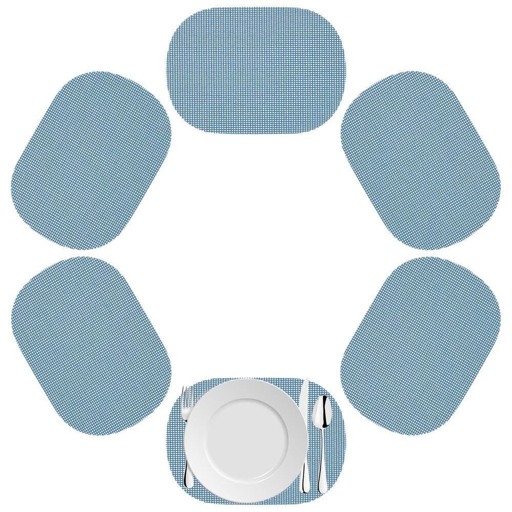Fishnet 17 in. x 12 in. Niagara Blue PVC Covered Jute Oval Placemat (Set of 6) - Hercitys