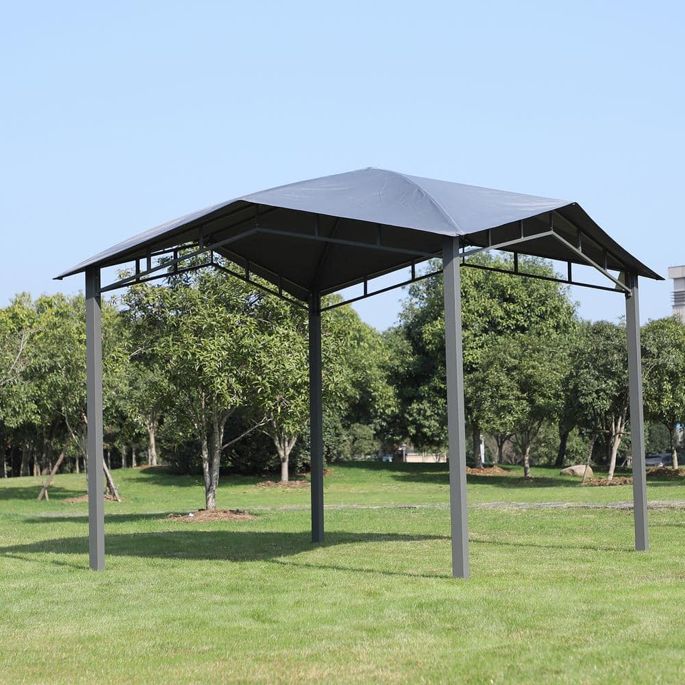 9.8 ft. x 9.8 ft. Steel Grey Soft Top Outdoor Canopy Gazebo Fabric for Outdoor Social Events Gatherings and Parties - Hercitys