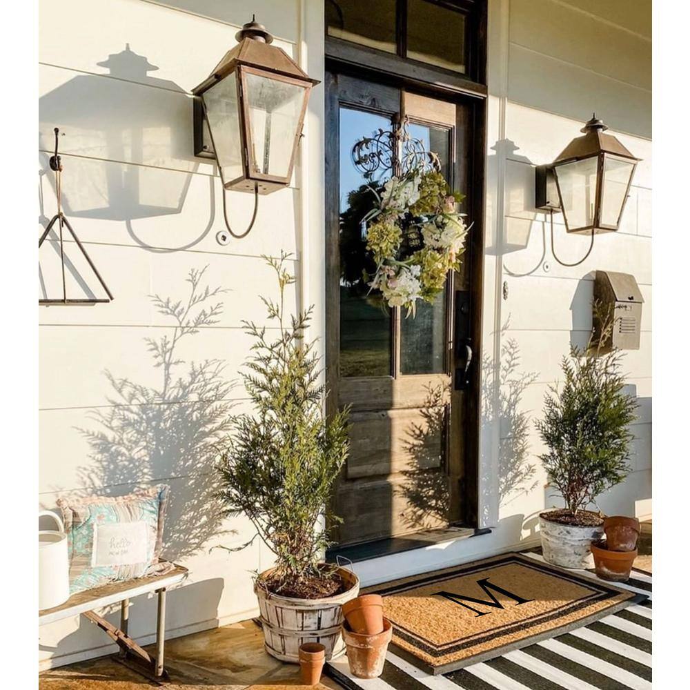 A1HC Flocked Markham 30 in. x 48 in. Coir Double Border Monogrammed M Non-Slip Outdoor Door Mat - Hercitys