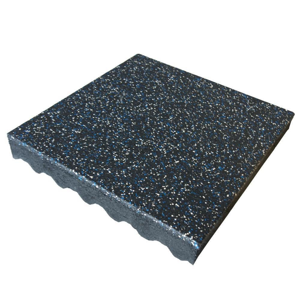 Eco-Safety 3 in. x 1.62 ft. W x 1.62 ft. L Blue/White Speckled Interlocking Rubber Flooring Tiles (10.5 sq. ft.) (4PK) - Hercitys
