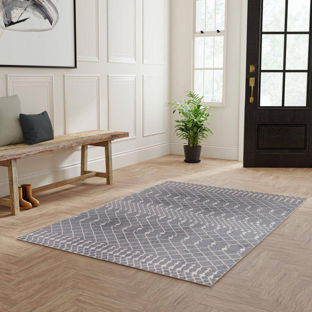 Astra Machine Washable Denim 5 ft. x 7 ft. Moroccan Transitional Area Rug - Hercitys
