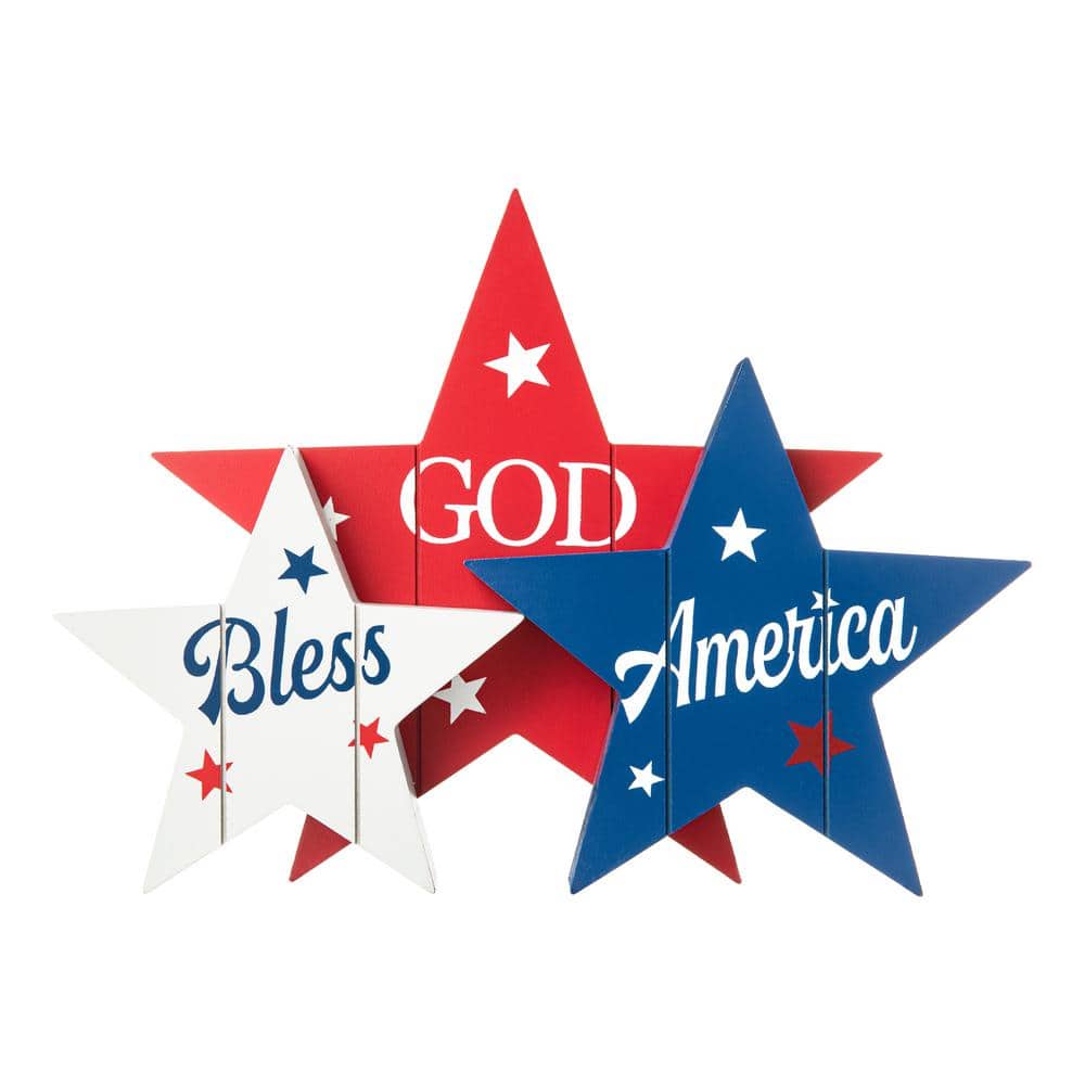 8.25 in. H Wooden Patriotic/Americana Stars Table Decor - Hercitys