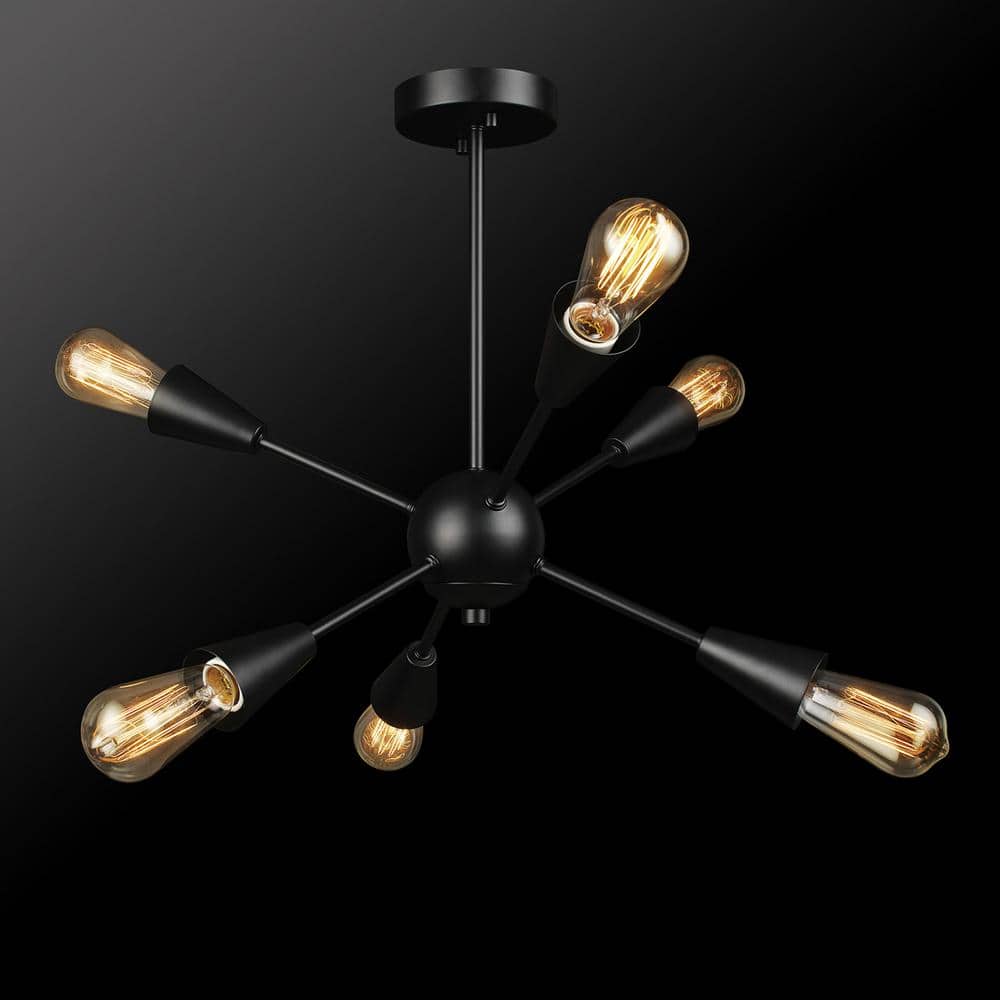 Emmanuelle 19.25 in. 6-Light Matte Black Semi-Flush Mount Ceiling Light - Hercitys