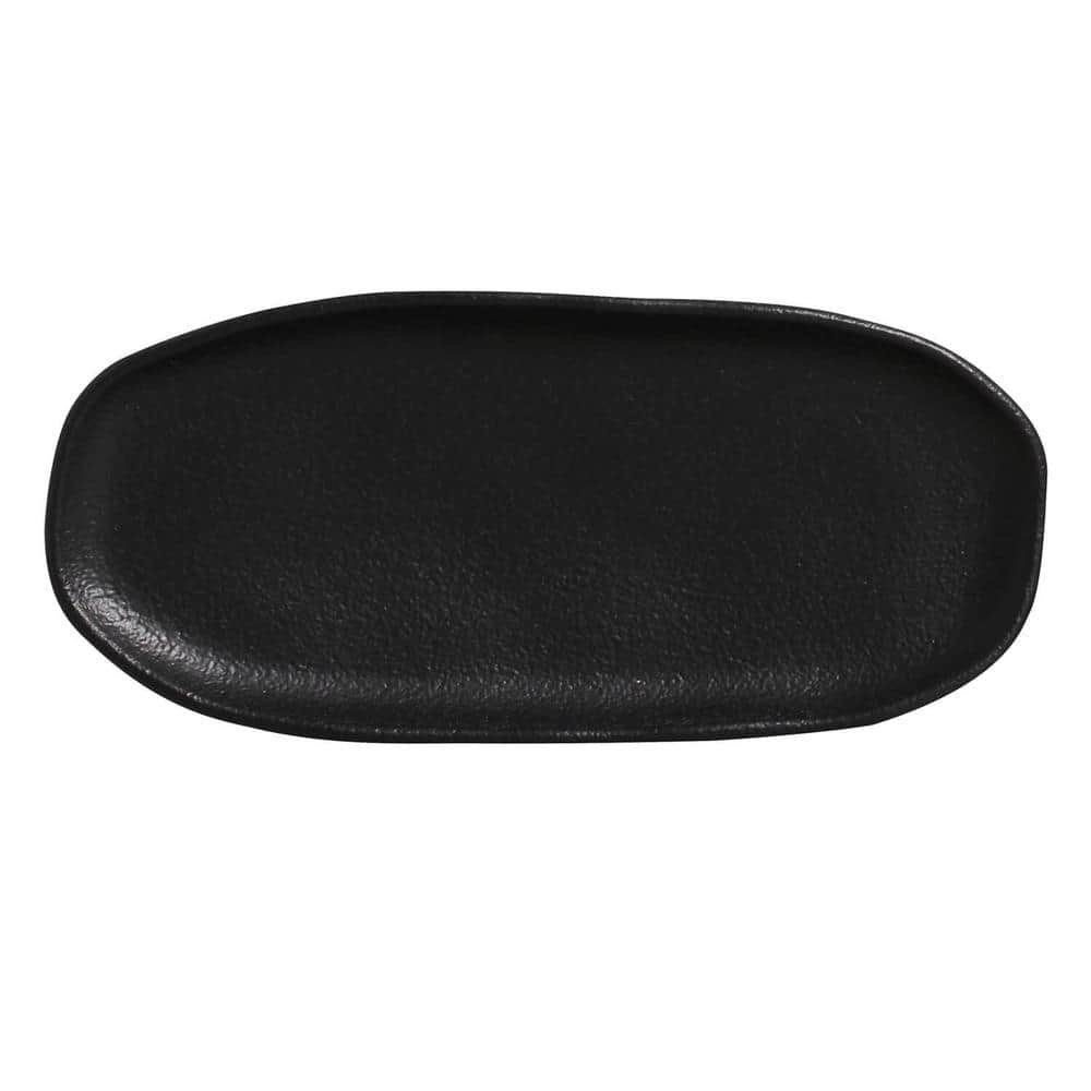 9.06 in. Matte Black Stoneware Shallow Oval Platter Organic (Set of 4) - Hercitys