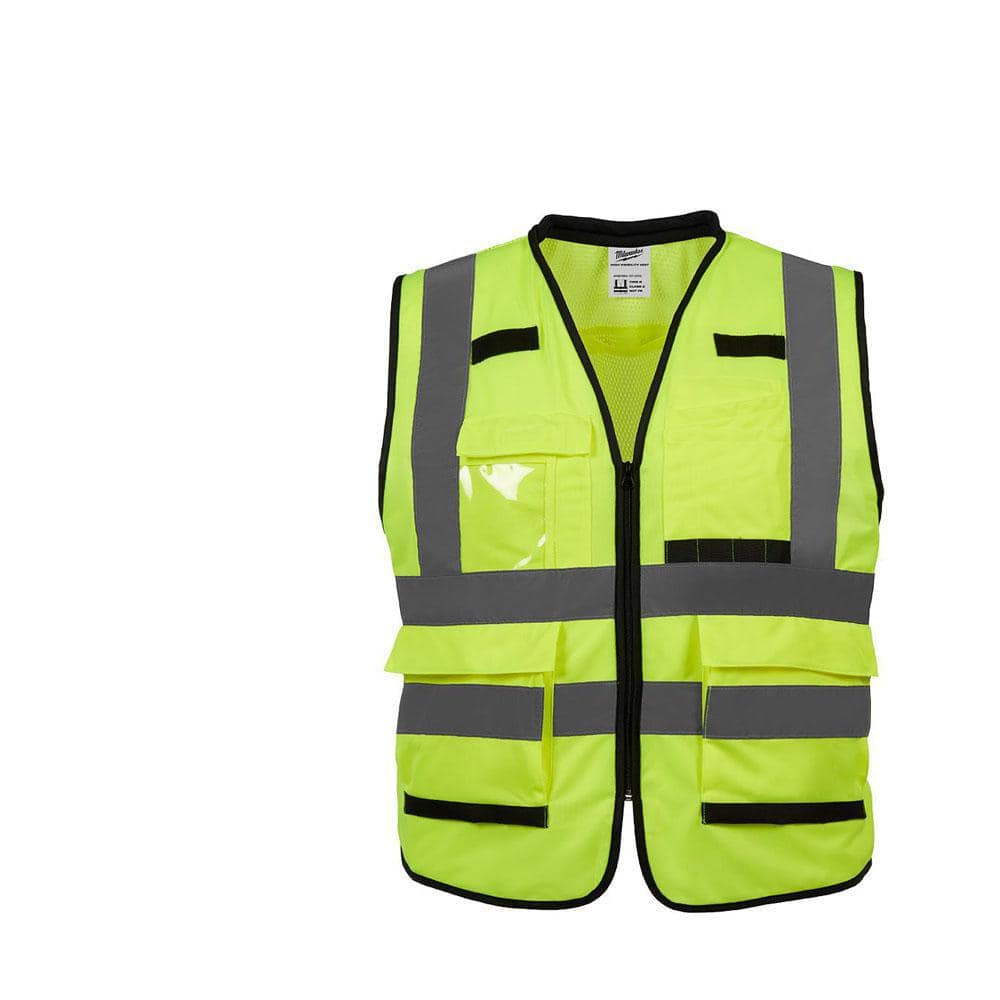 Performance Large/X-Large Yellow Class 2 High Visibility Safety Vest with 15 Pockets - Hercitys