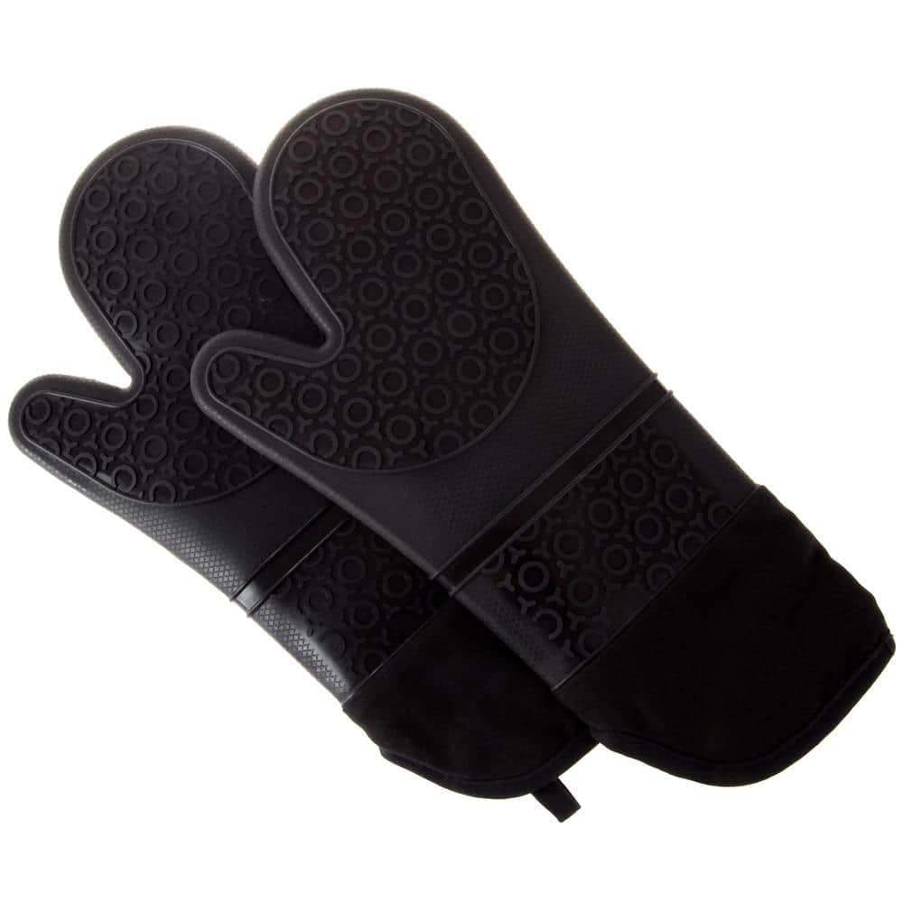Silicone Black Oven Mitts with Quilted Lining (2-Pack) - Hercitys