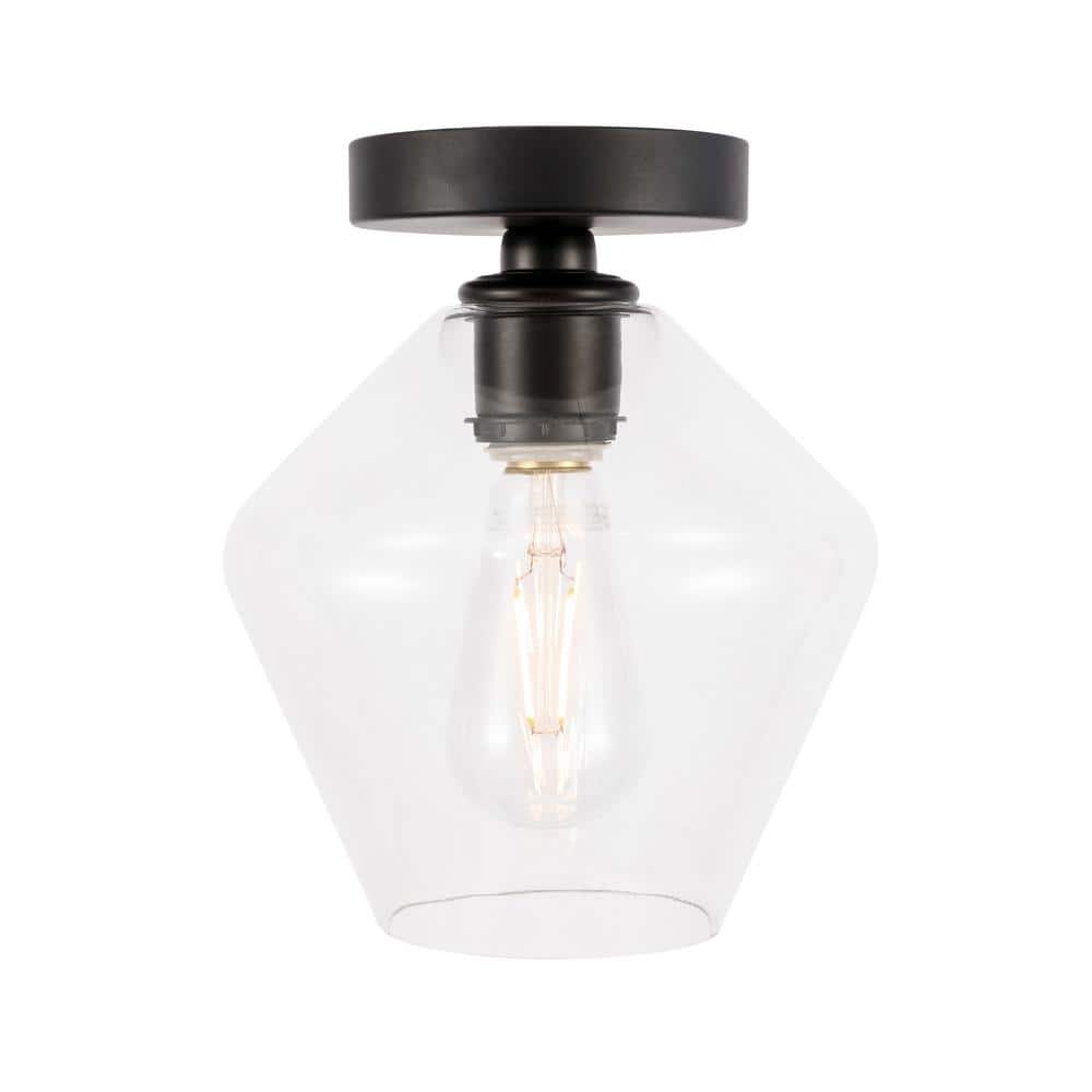 Timless Home 7.9 in. 1-Light Industrial/Mid-Century Modern Black And Clear Glass Flush Mount with No Bulbs Included - Hercitys