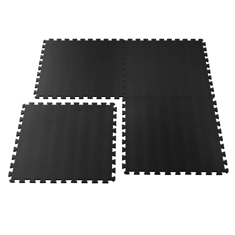 Black 24 in. W x 24 in. L x 0.5 in. T Foam Interlocking Floor Mat Tiles for Home Gym (16 sq. ft.) (4-Pack) - Hercitys