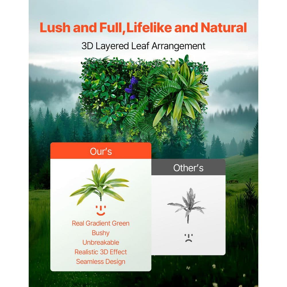 Artificial Grass Wall Panels, 8-Pieces 20 x 20 in. 3D Combination Greenery Boxwood Panel for Indoor Outdoor Green Decor - Hercitys