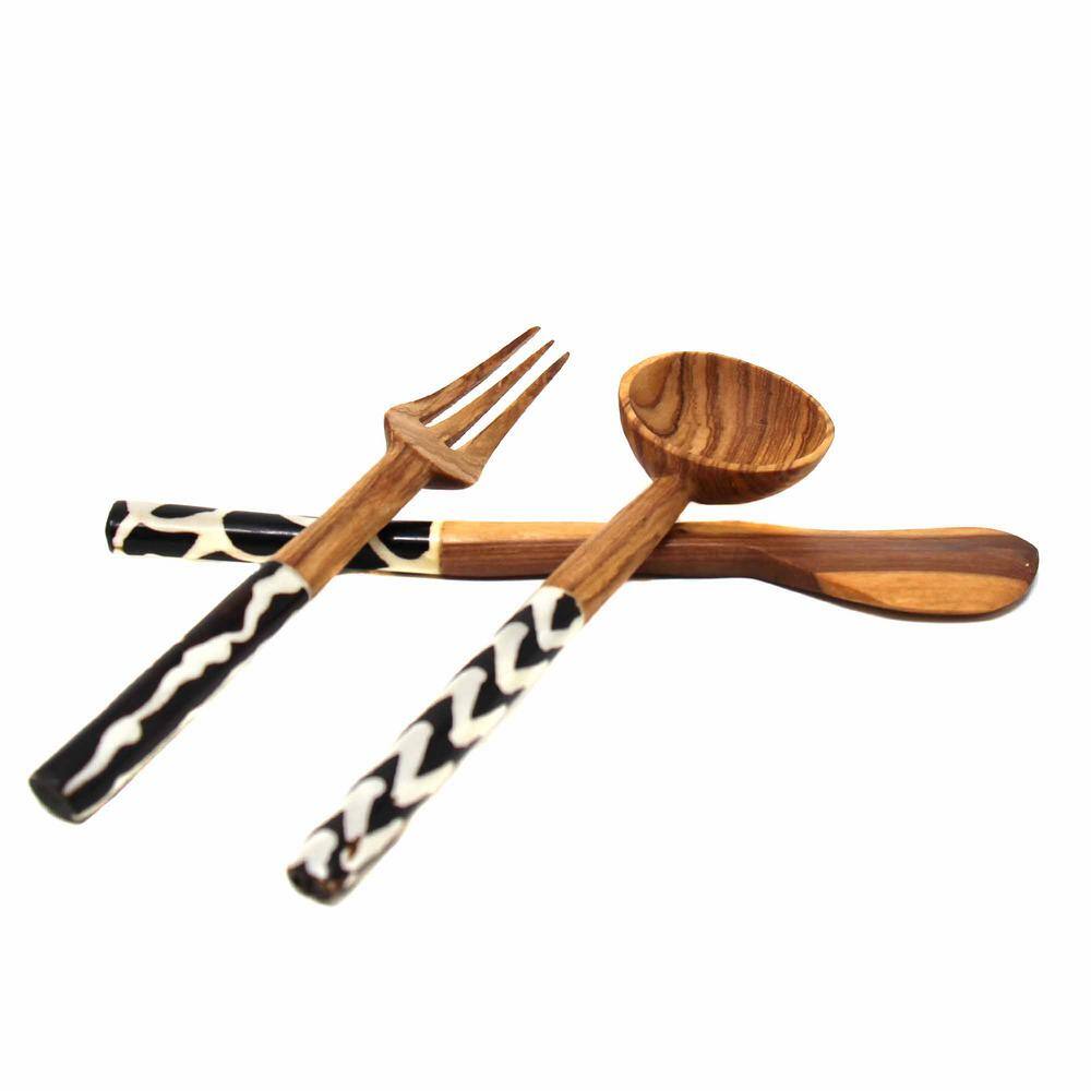 Olive Wood Appetizer Set of 3 (Fork, Spoon, Spreader) - Hercitys
