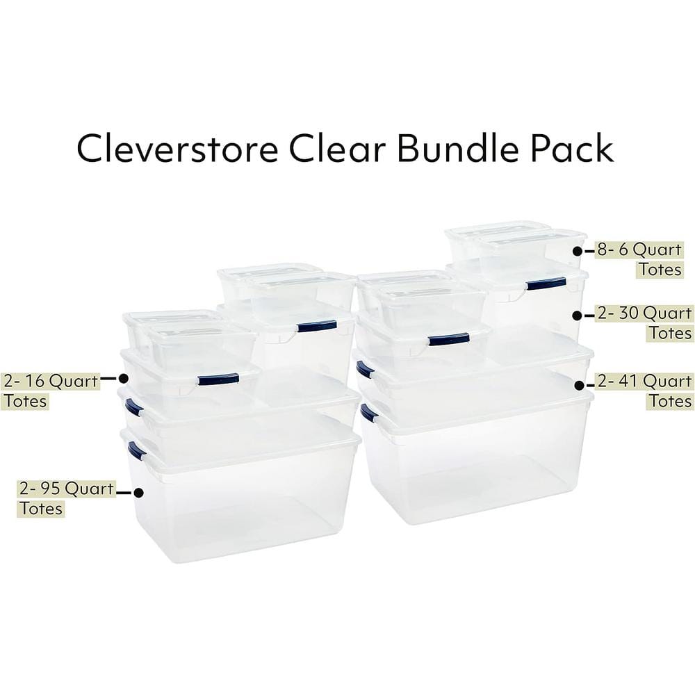 Cleverstore Clear Variety Pack Storage Totes, 16-Pack - Hercitys