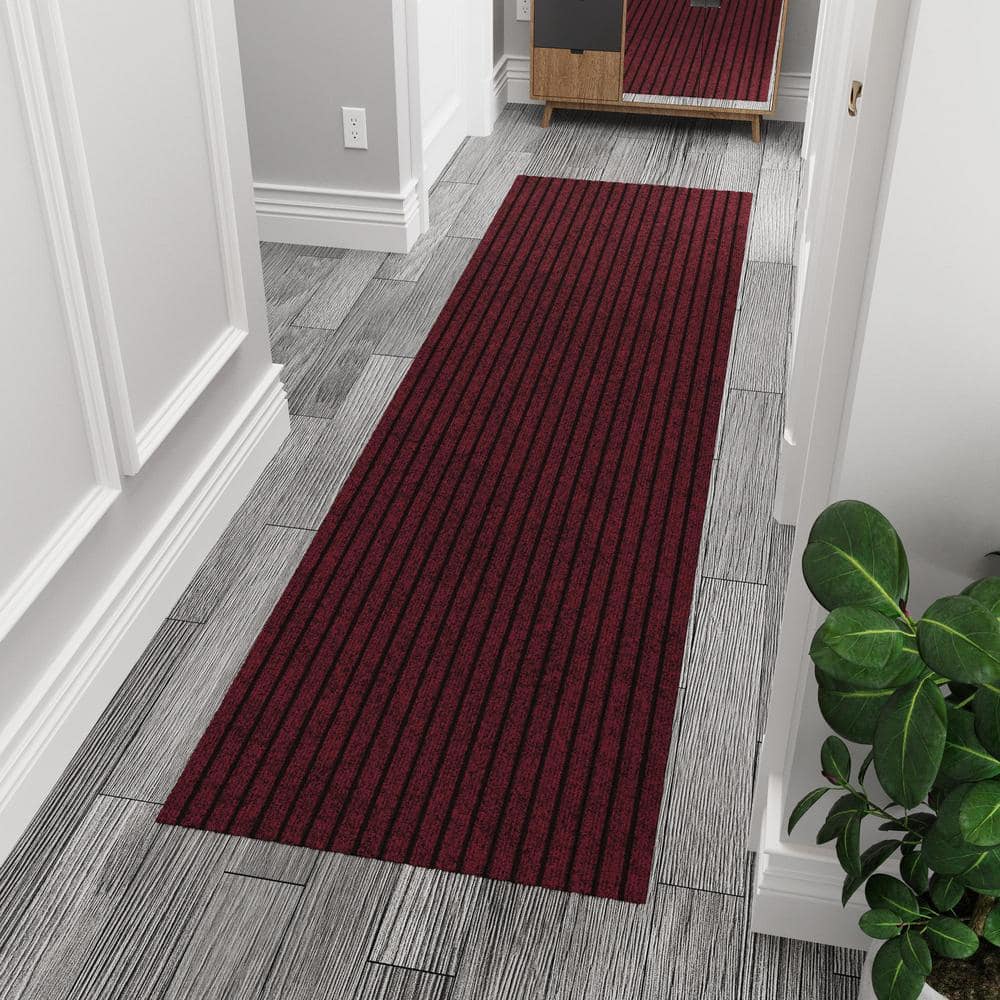 Lifesaver Scrape Rib Non-Slip Custom Long Hallway Runner Rug 2 ft. x 6 ft. Red Ribbed Polyester Garage Flooring - Hercitys