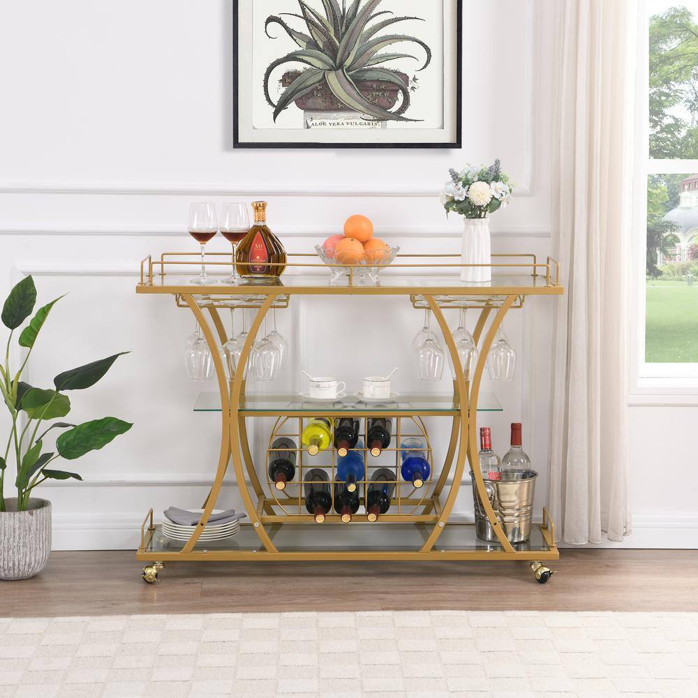 Golden Glass 44 in. Kitchen Island with Wine Rack - Hercitys