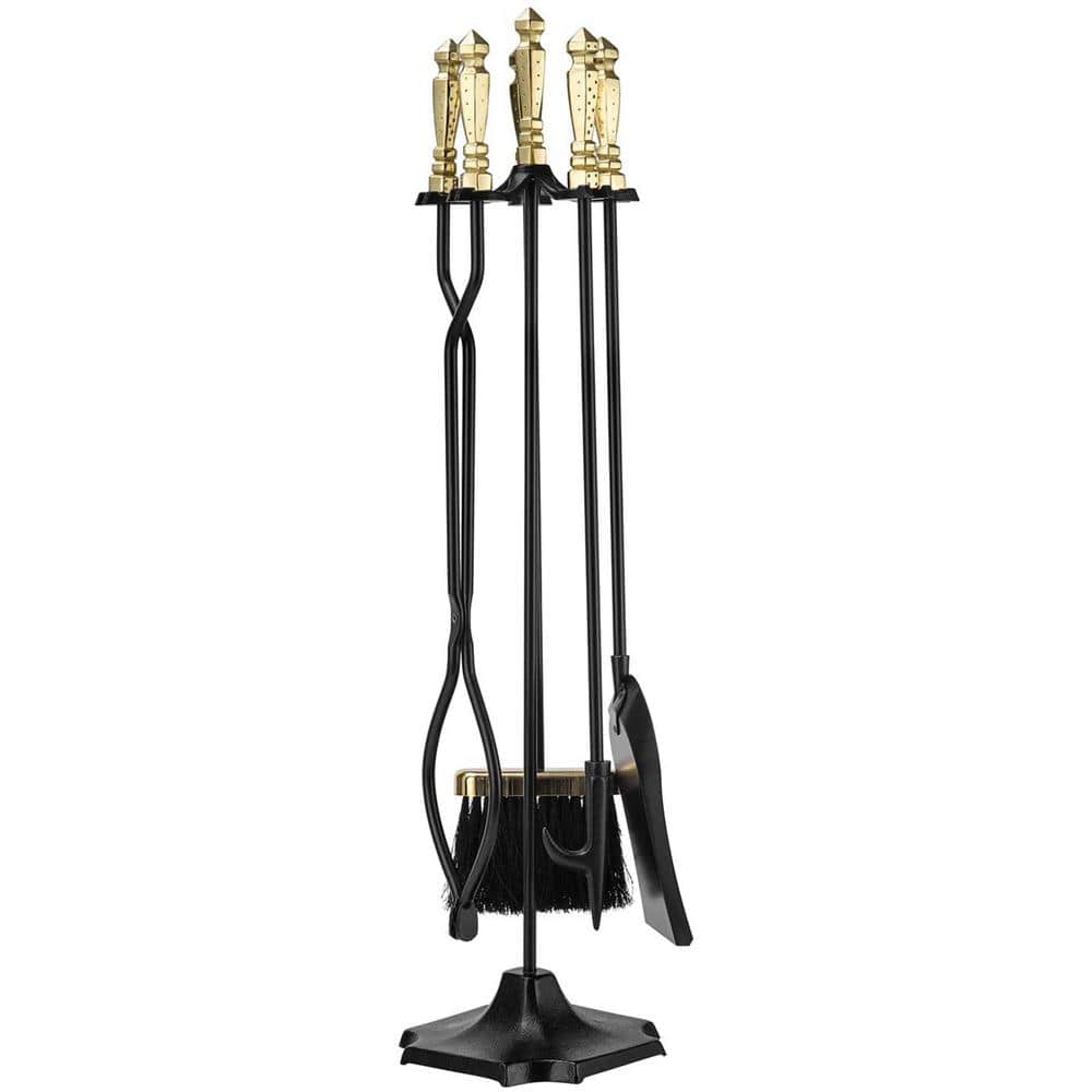 Rustic 5-Piece Wrought Iron Fireplace Tool Set - Hercitys