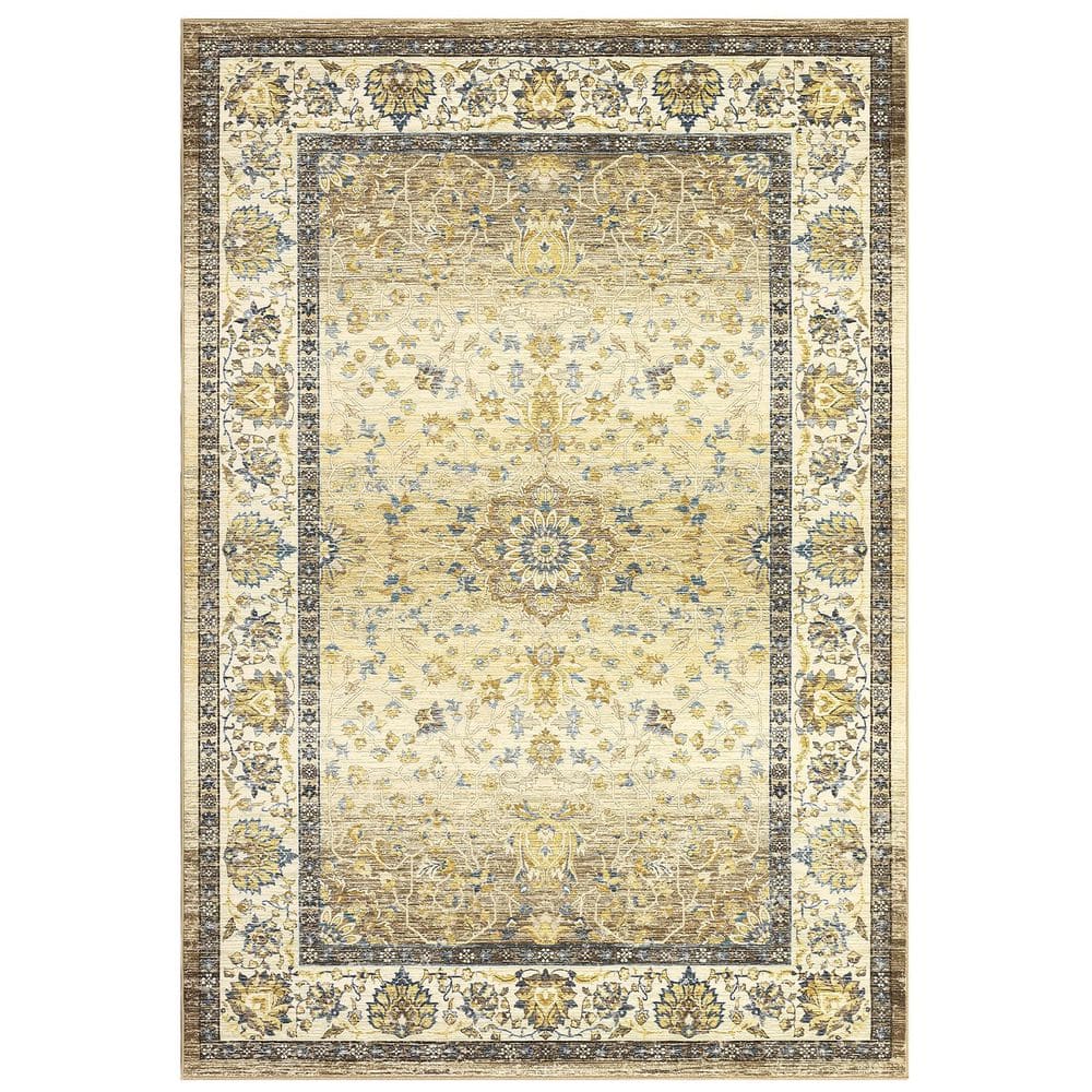 Soft Vintage Distressed Carpet Short Pile Non-slip Rug Washable Printed Rug Living Room Decorative Rug Yellow 5X7ft - Hercitys