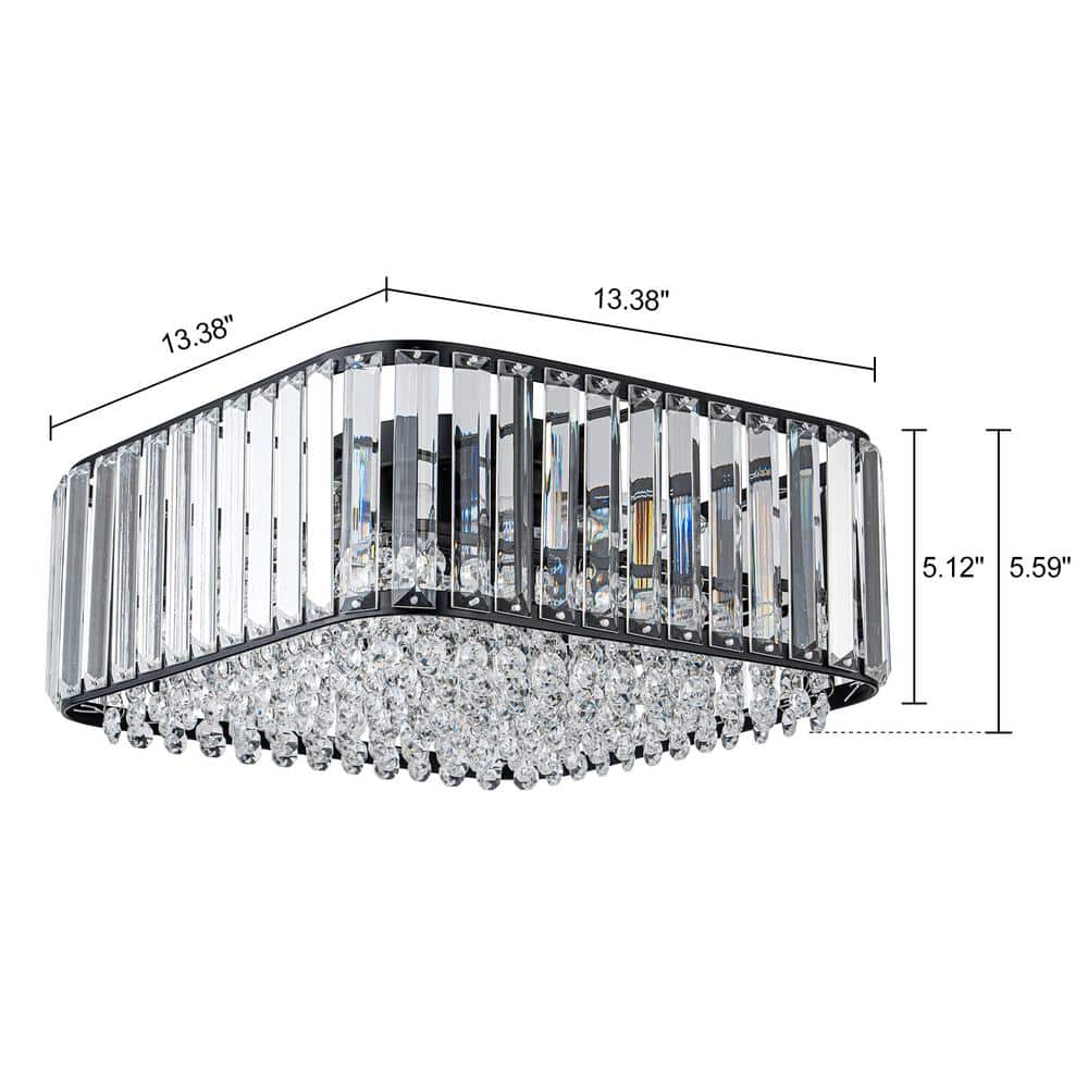 Orillia 13.38 in. 4-Light Black Contemporary Square Ceiling Light with Crystal Shade - Hercitys