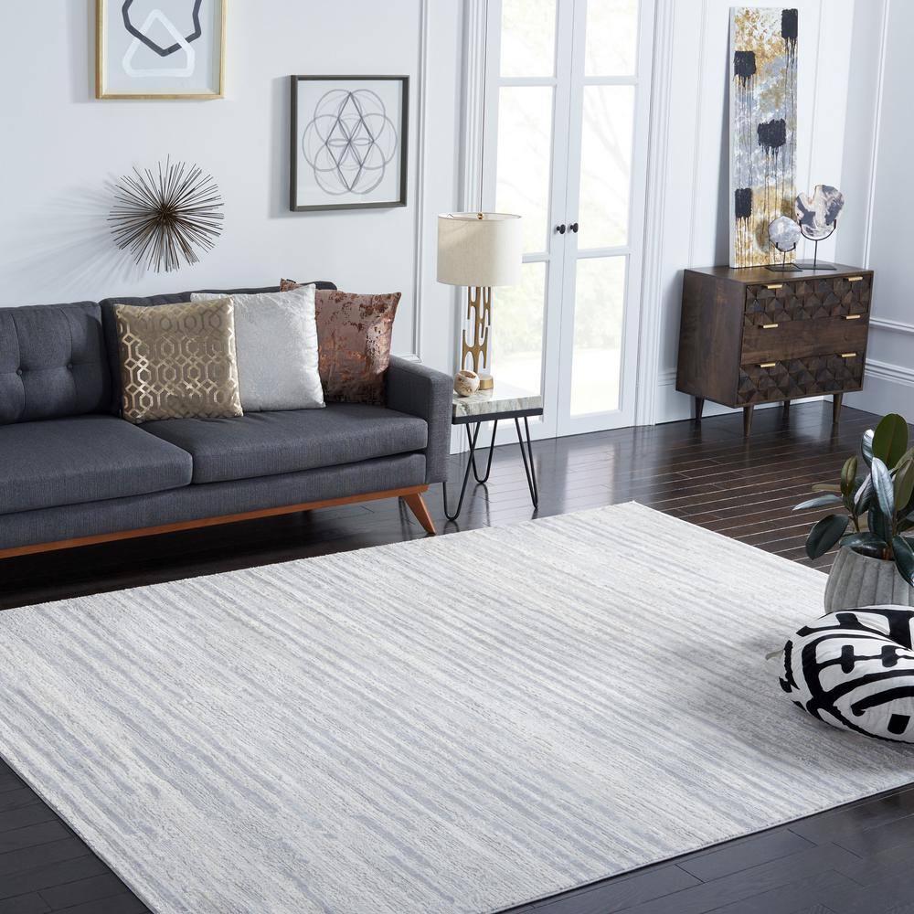 Lagoon Gray/Dark Gray 9 ft. x 12 ft. Striped Distressed Area Rug - Hercitys