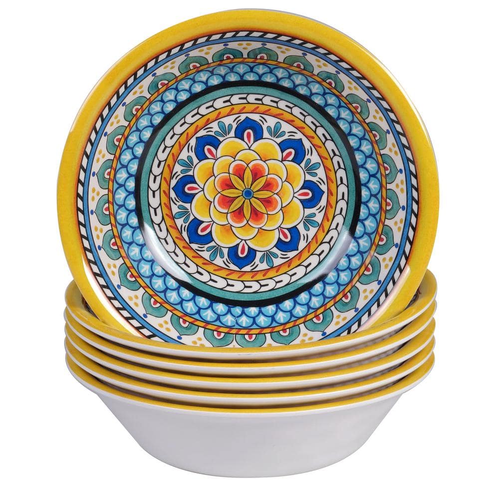 Portofino 6-Piece Seasonal Multicolored Melamine 7.5 in. diameter x 2 in. high 22 oz. Bowl Set (Service for 6) - Hercitys